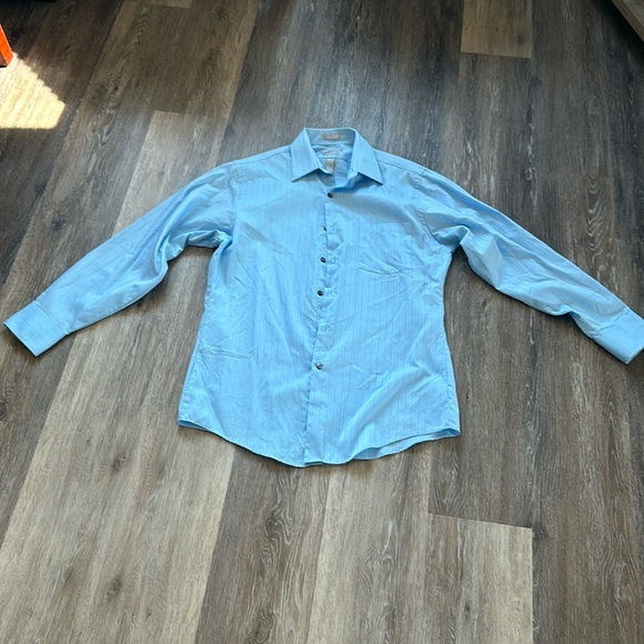 Van Heusen Light Blue Satin Stripe Dress Shirt - Fitted, 15.5 32-33 - Picture 1 of 3